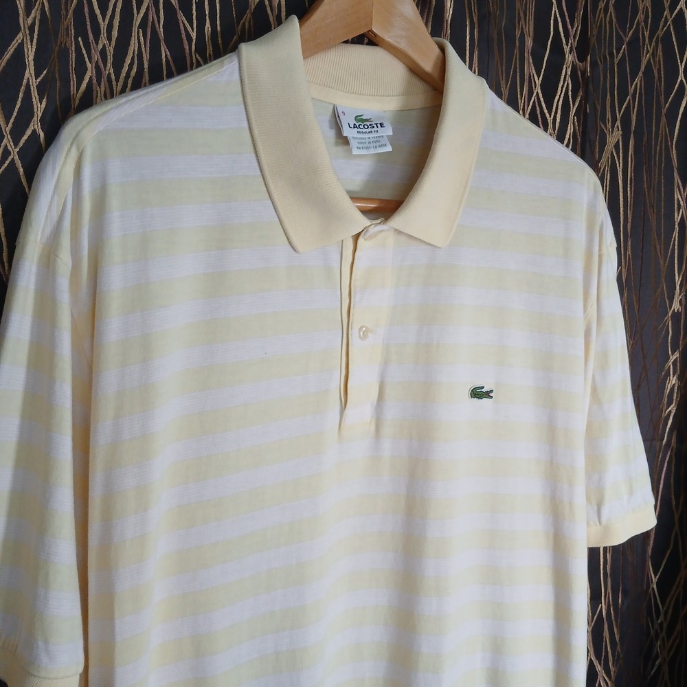 Lacoste Polo Shirt Mens 9 Yellow Striped Regular Fit Short Sleeve F8330